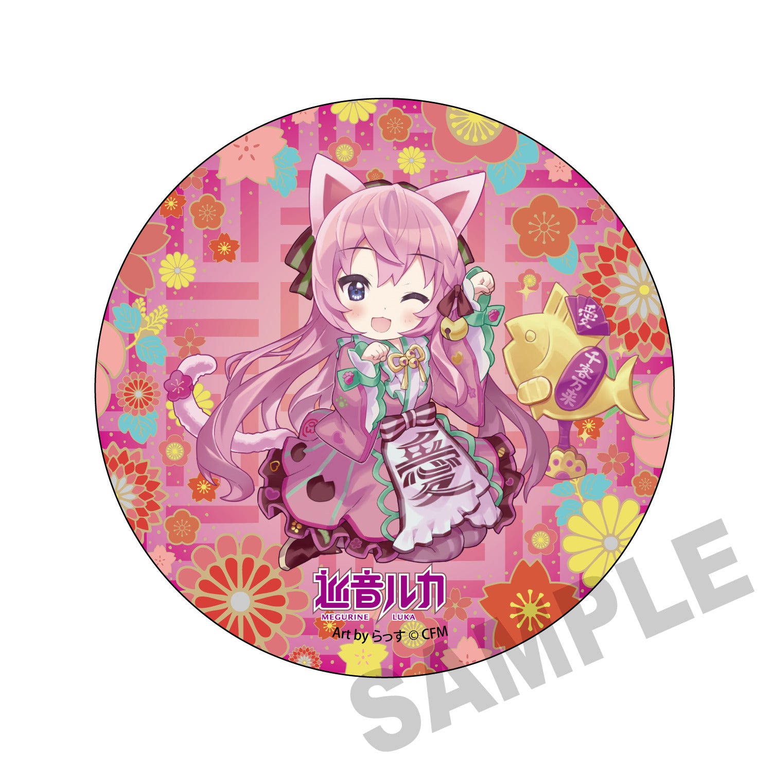 (Goods - Badge) Hatsune Miku x Lucky Cat Mega Tin Badge Stand Megurine Luka Art by Rassu