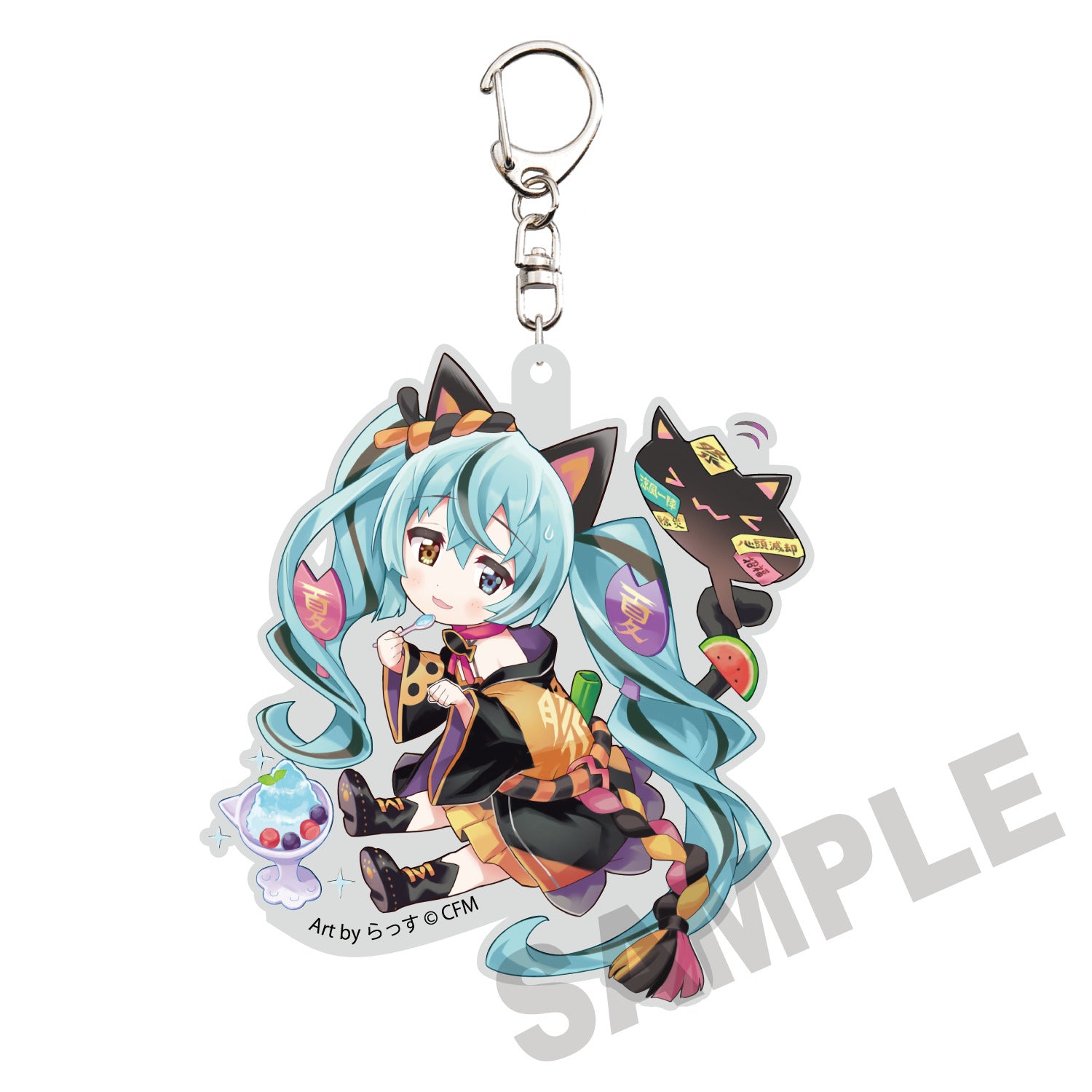 (Goods - Key Chain) Hatsune Miku x Lucky Cat Die-cut Acrylic Keychain Hatsune Miku Black Cat Art by Rassu