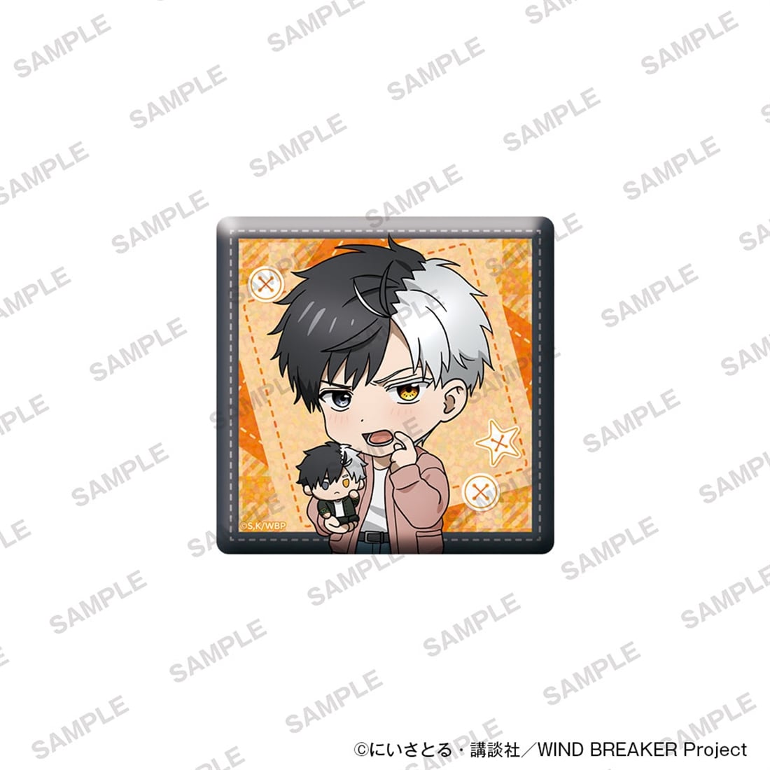 (Goods - Badge) TV Anime WIND BREAKER Holographic Square Tin Badge Together with Plushies Ver. - Haruka Sakura