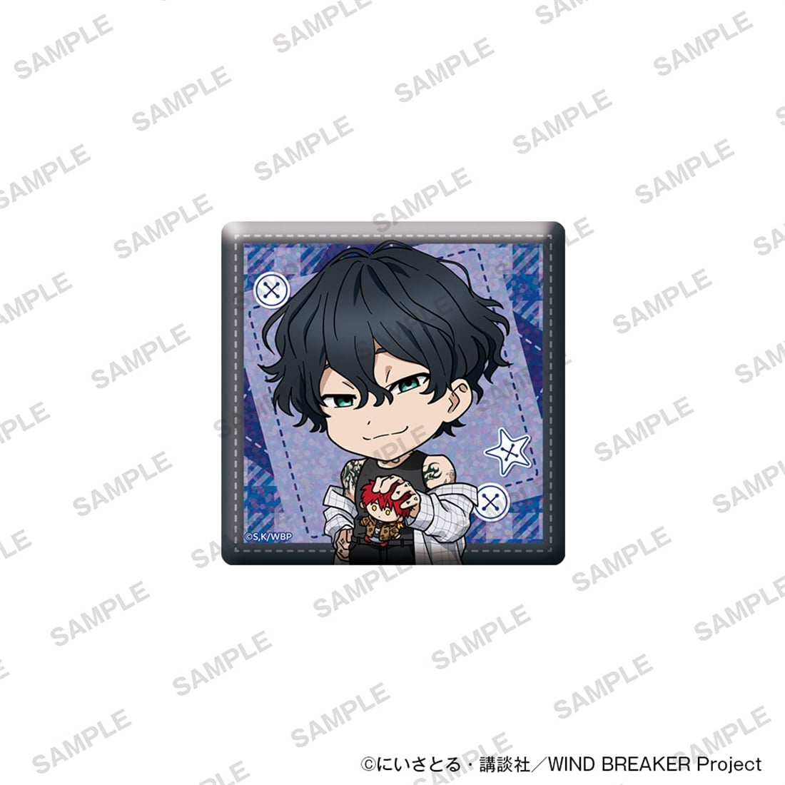 (Goods - Badge) TV Anime WIND BREAKER Holographic Square Tin Badge Together with Plushies Ver. - Yamato Endo