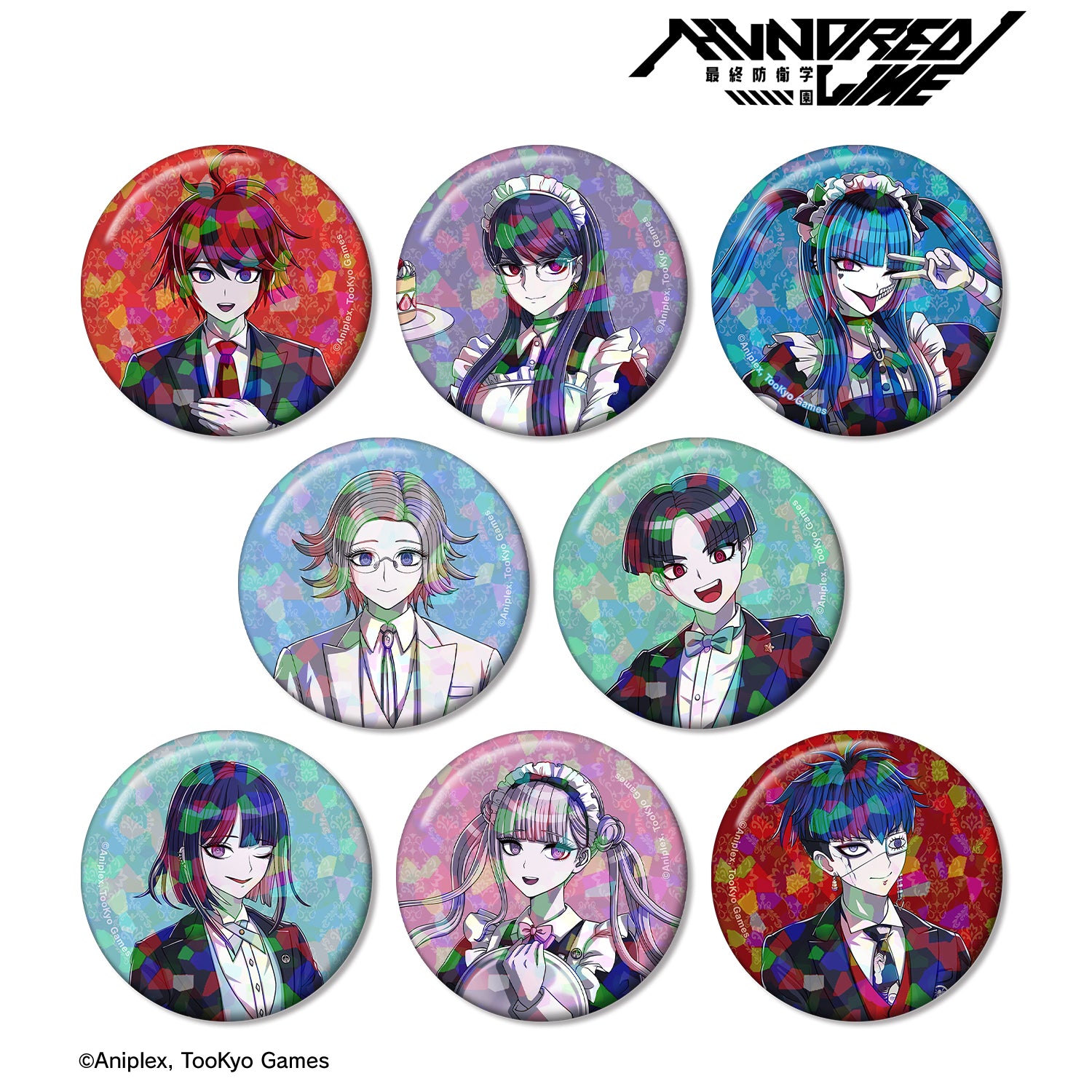 (1BOX=8)(Goods - Badge) THE HUNDRED LINE - LAST DEFENSE ACADEMY Exclusive Art Maid & Butler ver. Trading Holographic Button Badge