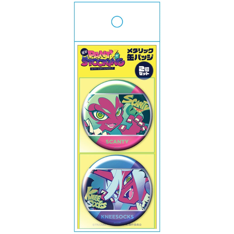 (Goods - Badge) New PANTY & STOCKING with GARTERBELT Metallic Button Badge Set of 2 Scanty & Kneesocks
