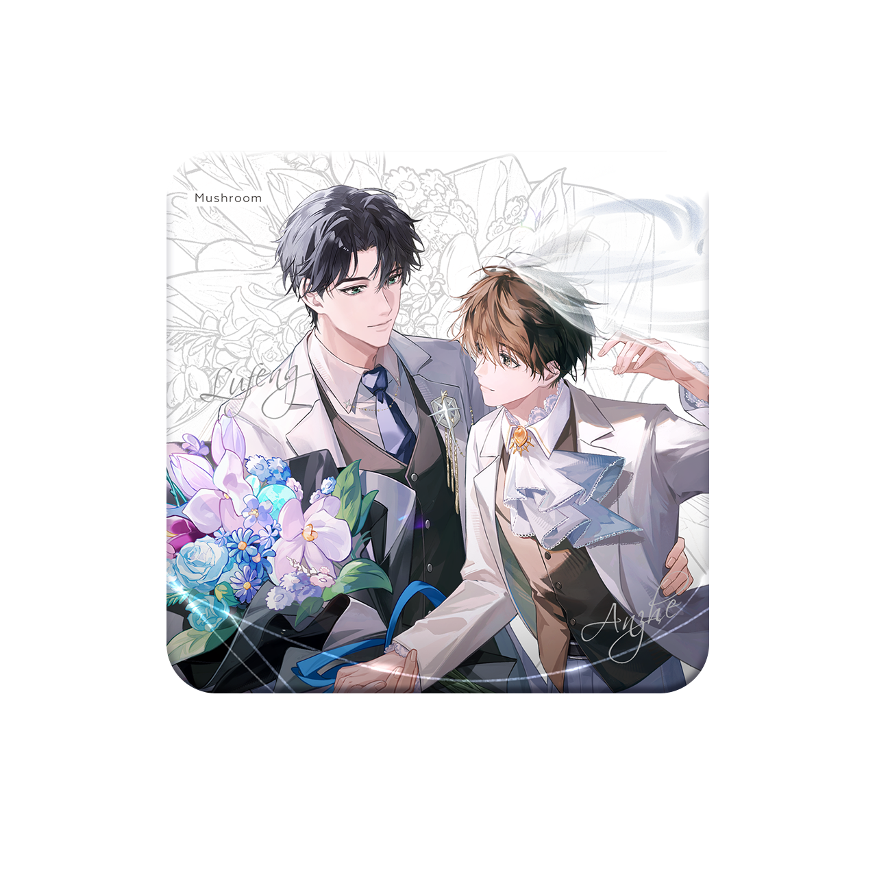 (Goods - Badge) Little Mushroom Valentine's Series Love Reborn Square Button Badge