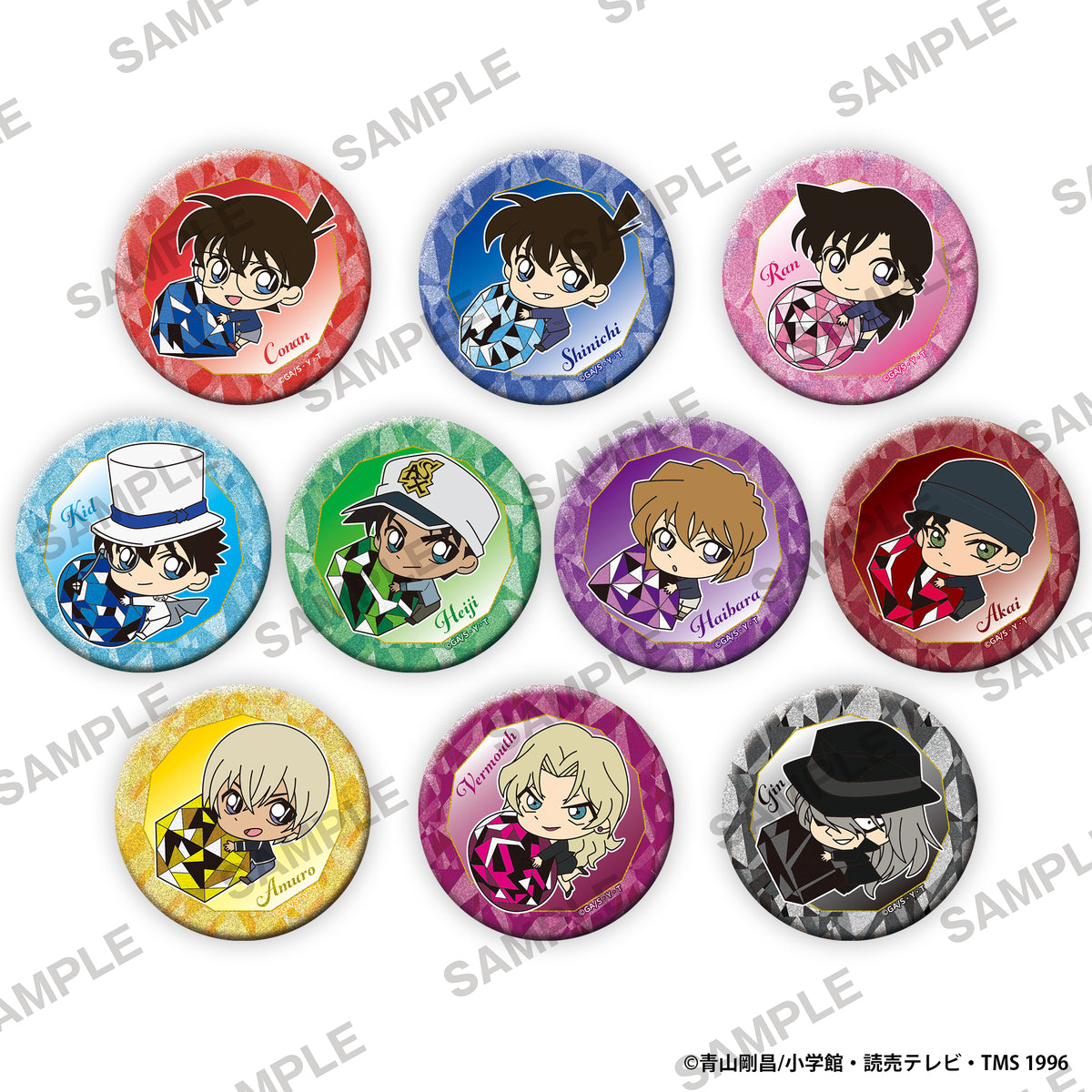 (1BOX=10)(Goods - Badge) Detective Conan Sparkling Tin Badge Collection Jewel Ver. PACK