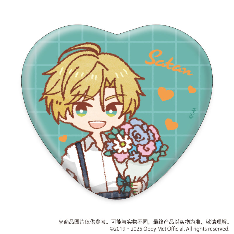 (1BOX=7)(Goods - Badge) Obey Me! Nightbringer Heart-shaped Button Badge 01 White Day ver. (Retro Art)