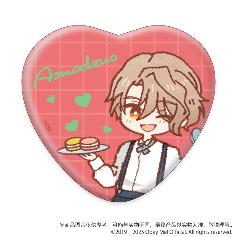 (1BOX=7)(Goods - Badge) Obey Me! Nightbringer Heart-shaped Button Badge 01 White Day ver. (Retro Art)