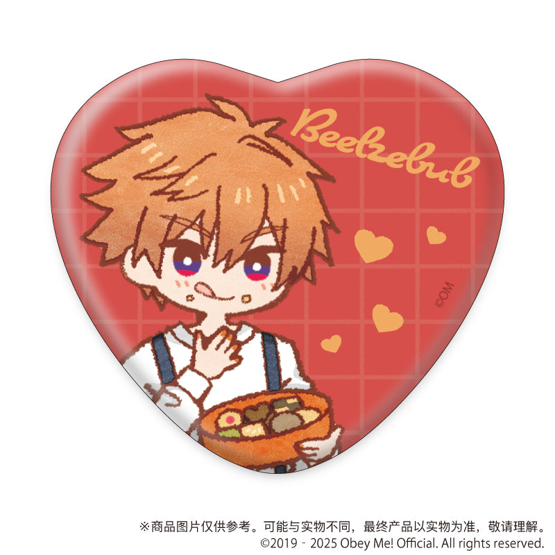 (1BOX=7)(Goods - Badge) Obey Me! Nightbringer Heart-shaped Button Badge 01 White Day ver. (Retro Art)