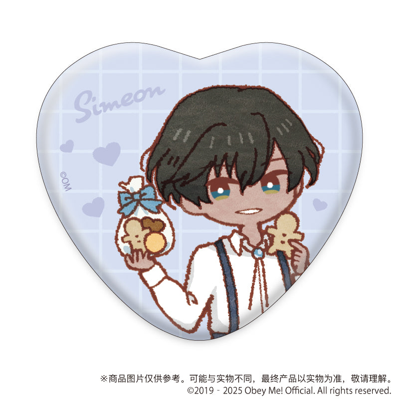 (1BOX=5)(Goods - Badge) Obey Me! Nightbringer Heart-shaped Button Badge 02 White Day ver. (Retro Art)