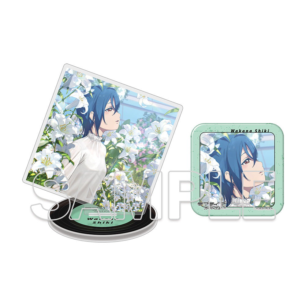 (Goods - Acrylic Stand) Love Live! Superstar!! Square Acrylic Plate & Tin Badge Set ~Behind the ”Aspire”~ - Shiki Wakana