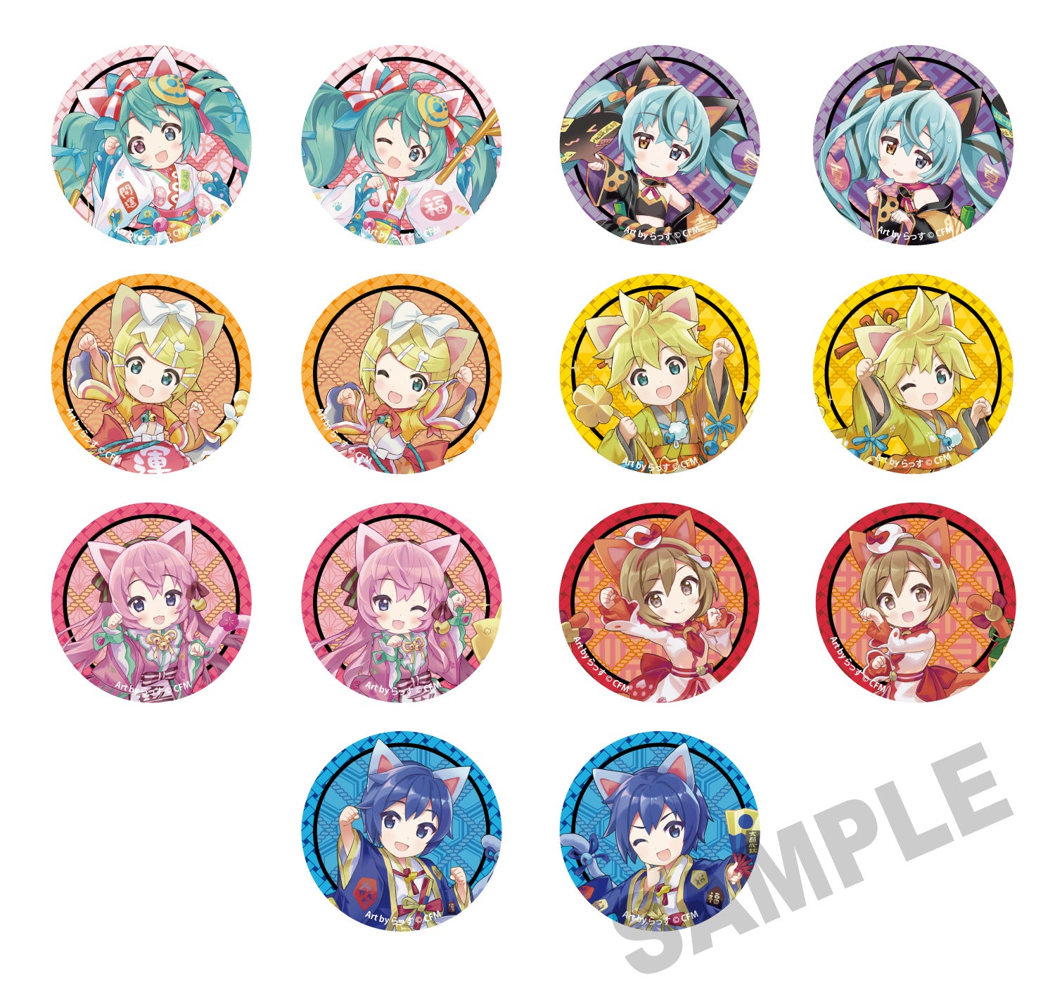 [※Blind](Goods - Badge) Hatsune Miku x Lucky Cat Tradable Tin Badge - Piapro Characters Art by Rassu Total 14 Types [1 Piece]