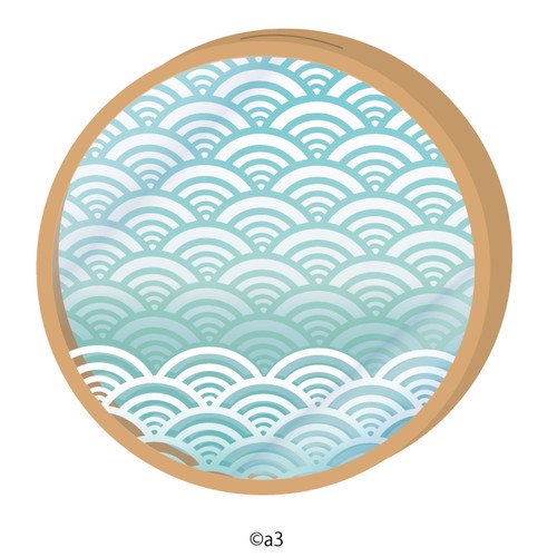 (Goods - Key Chain Cover) Round Character Frame 23 - Traditional Wave Pattern (Green)