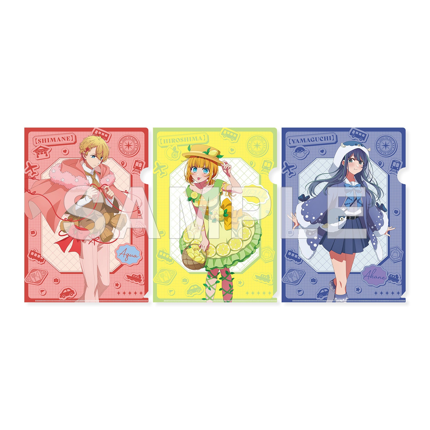 (Goods - Clear File)【OSHI NO KO】[47 TODOFUKEN NO KO] Clear File Set Aqua (Shimane Prefecture) & MEMcho (Hiroshima Prefecture) & Akane Kurokawa (Yamaguchi Prefecture)