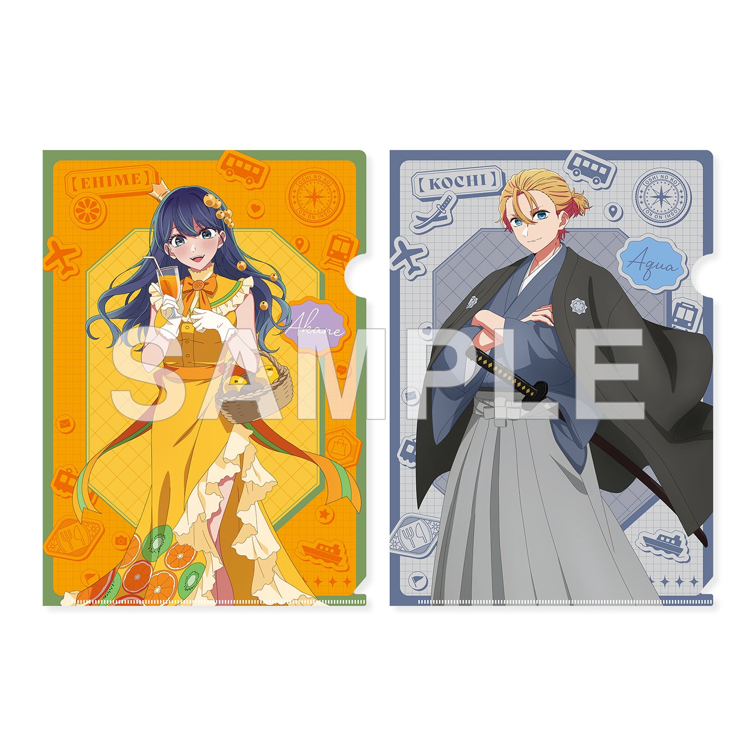 (Goods - Clear File)【OSHI NO KO】[47 TODOFUKEN NO KO] Clear File Set Akane Kurokawa (Ehime Prefecture) & Aqua (Kochi Prefecture)