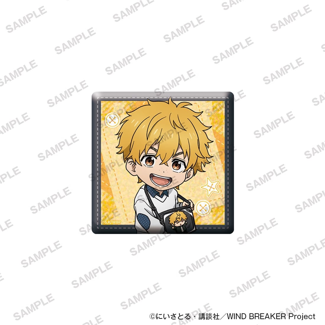 (Goods - Badge) TV Anime WIND BREAKER Holographic Square Tin Badge Together with Plushies Ver. - Akihiko Nirei