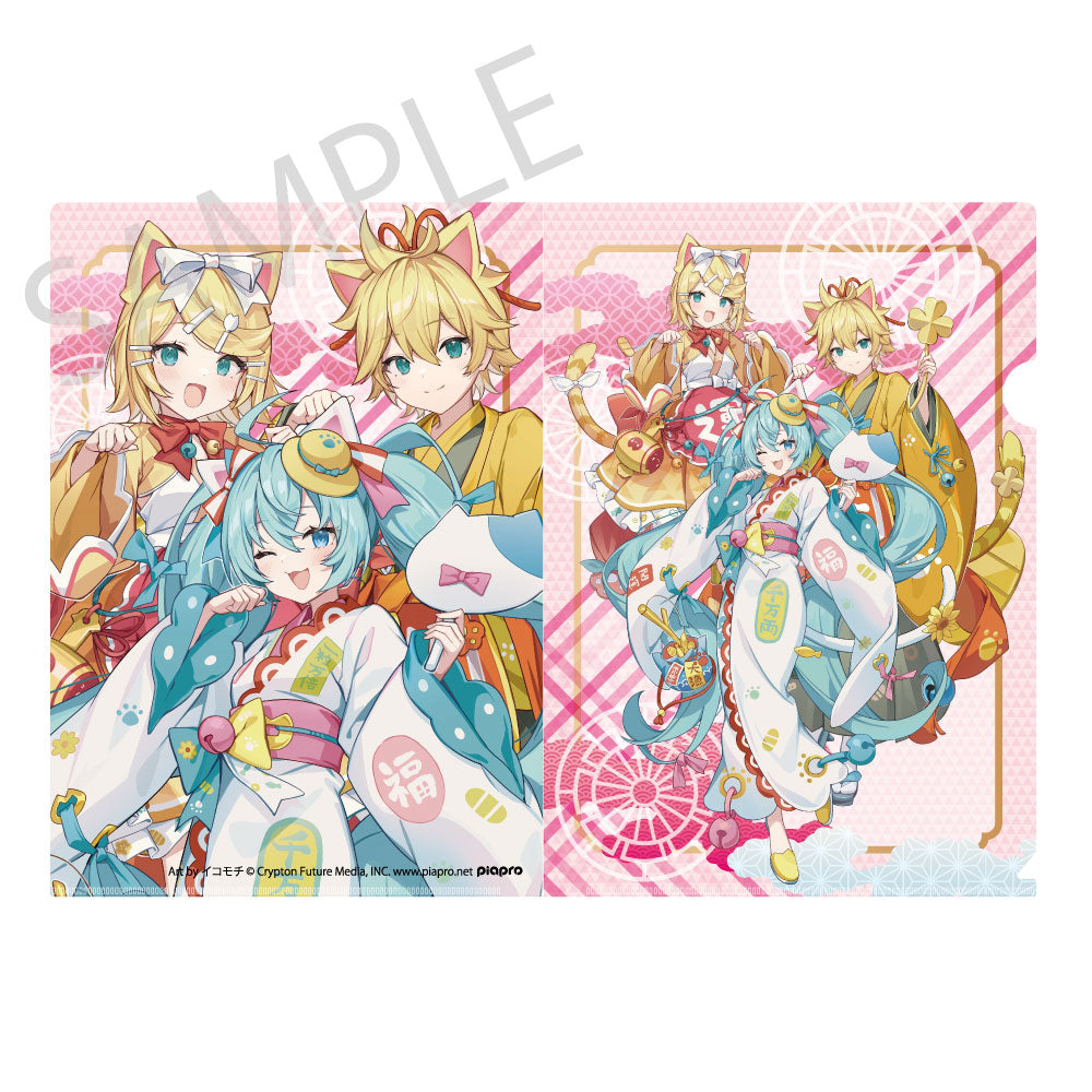(Goods - Clear File) Hatsune Miku x Lucky Cat x Midsummer Kumagaya Clear File Hatsune Miku White Cat / Kagamine Rin & Len Art by Icomochi