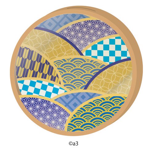 (Goods - Key Chain Cover) Round Character Frame 36 - Traditional Pattern Mix (Wave)