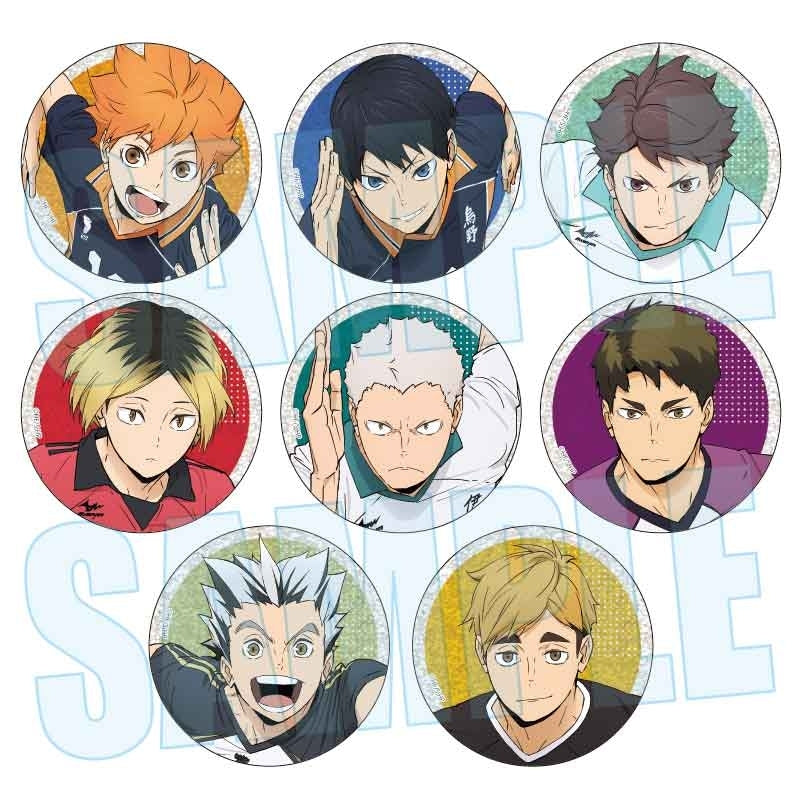 (1BOX=8)(Goods - Badge) Anime Haikyu!! Trading Glitter Button Badge 10th Anniversary Event Visual