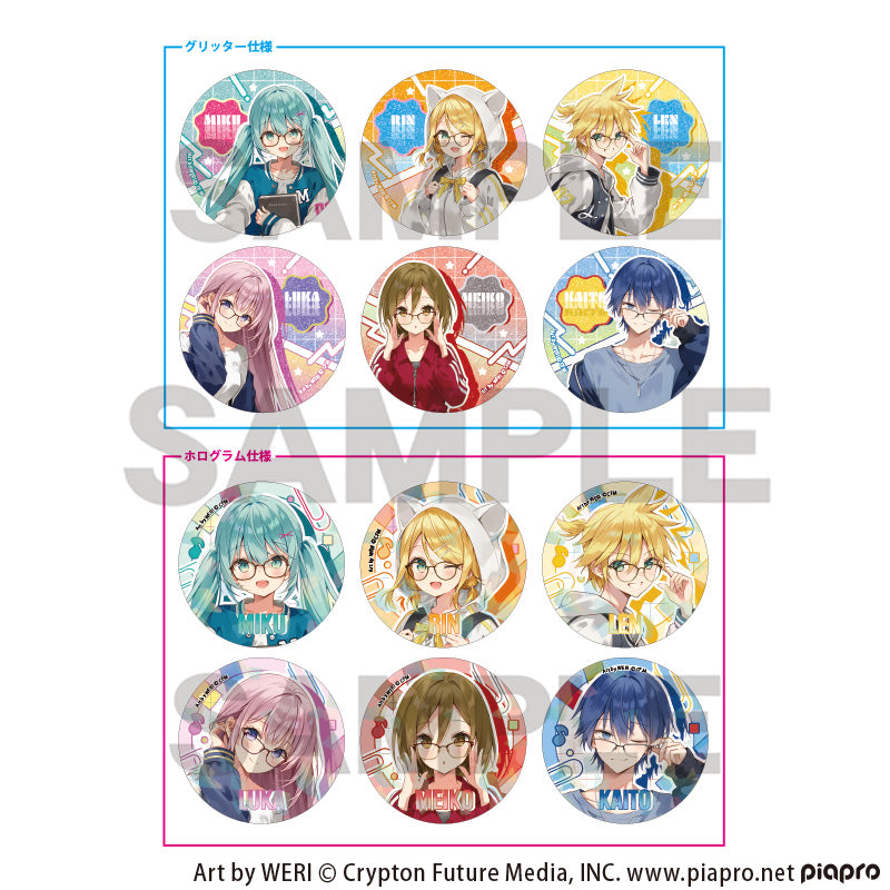(1BOX=12)(Goods - Badge) Hatsune Miku Trading Kira Holo☆MIX Button Badge Glasses Style