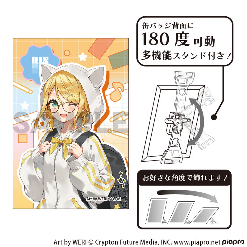 (Goods - Badge) Hatsune Miku Art Button Badge Kagamine Rin Glasses Style