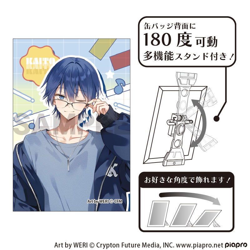 (Goods - Badge) Hatsune Miku Art Button Badge KAITO Glasses Style