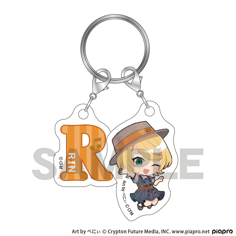 (Goods - Keychain) Hatsune Miku Chibi Two-piece Initial Keychain Kagamine Rin Classical Retro Chibi