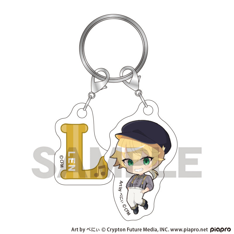(Goods - Keychain) Hatsune Miku Chibi Two-piece Initial Keychain Kagamine Len Classical Retro Chibi
