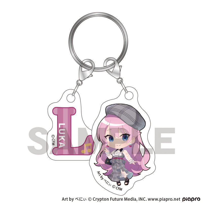 (Goods - Keychain) Hatsune Miku Chibi Two-piece Initial Keychain Megurine Luka Classical Retro Chibi
