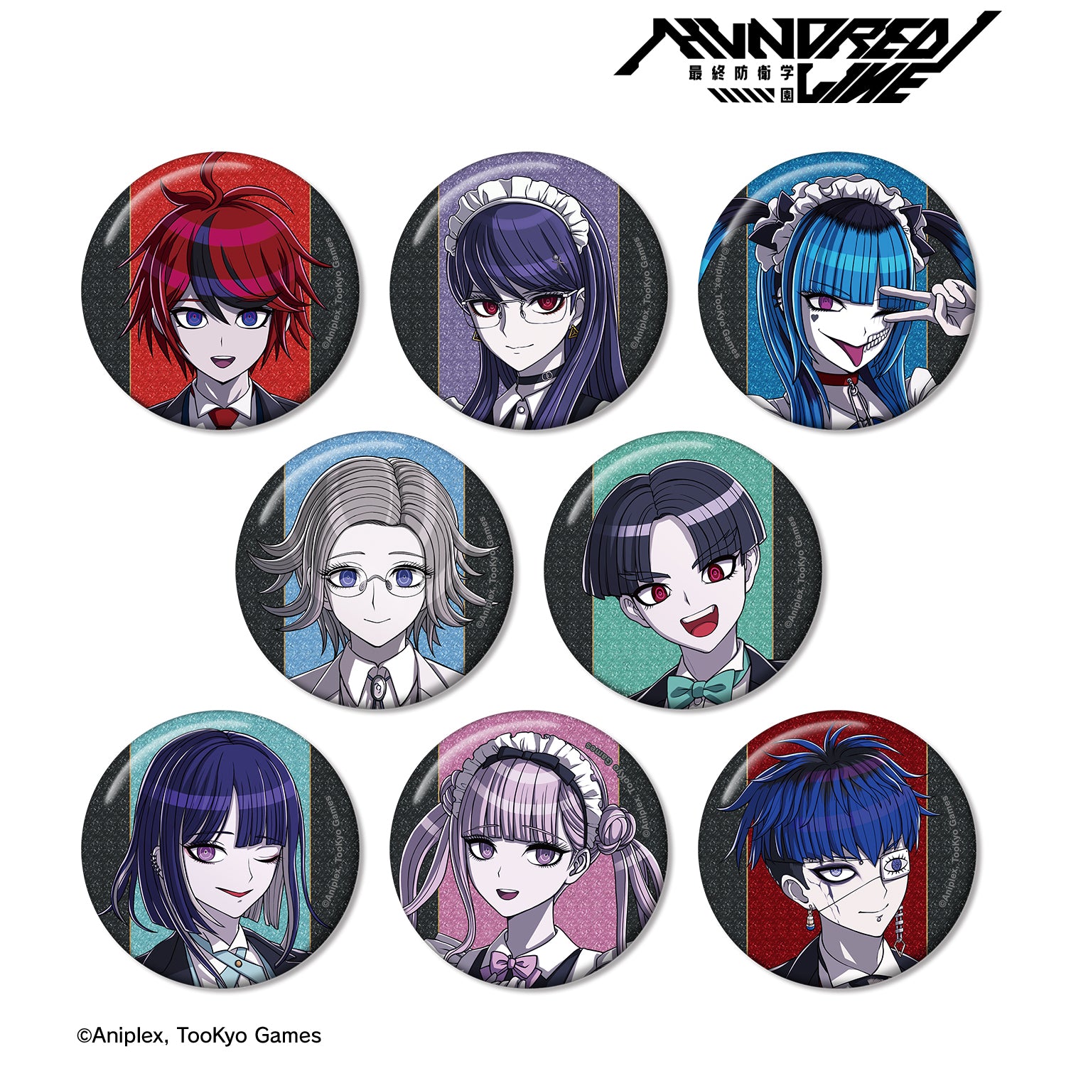 (1BOX=8)(Goods - Badge) THE HUNDRED LINE - LAST DEFENSE ACADEMY Exclusive Art Maid & Butler ver. Trading Glitter Button Badge