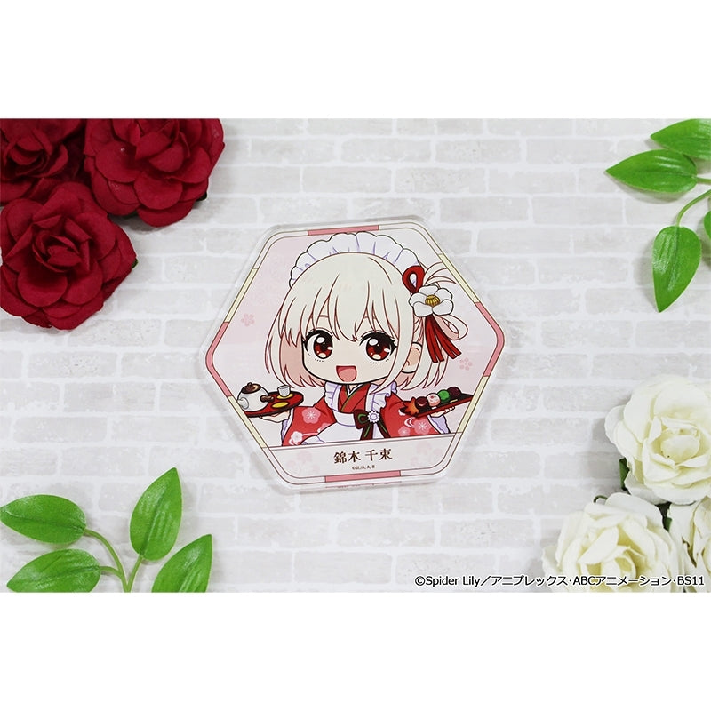 (Goods - Coaster) Lycoris Recoil TV Anime Puchi Choko Acrylic Coaster (Chisato Nishikigi) Kimono Maid ver.