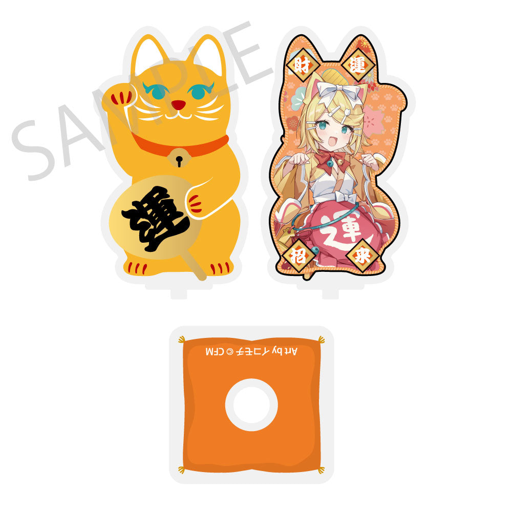 (Goods - Acrylic Stand) Hatsune Miku x Lucky Cat x Midsummer Kumagaya Spinning Die-cut Acrylic Stand Kagamine Rin Art by Icomochi
