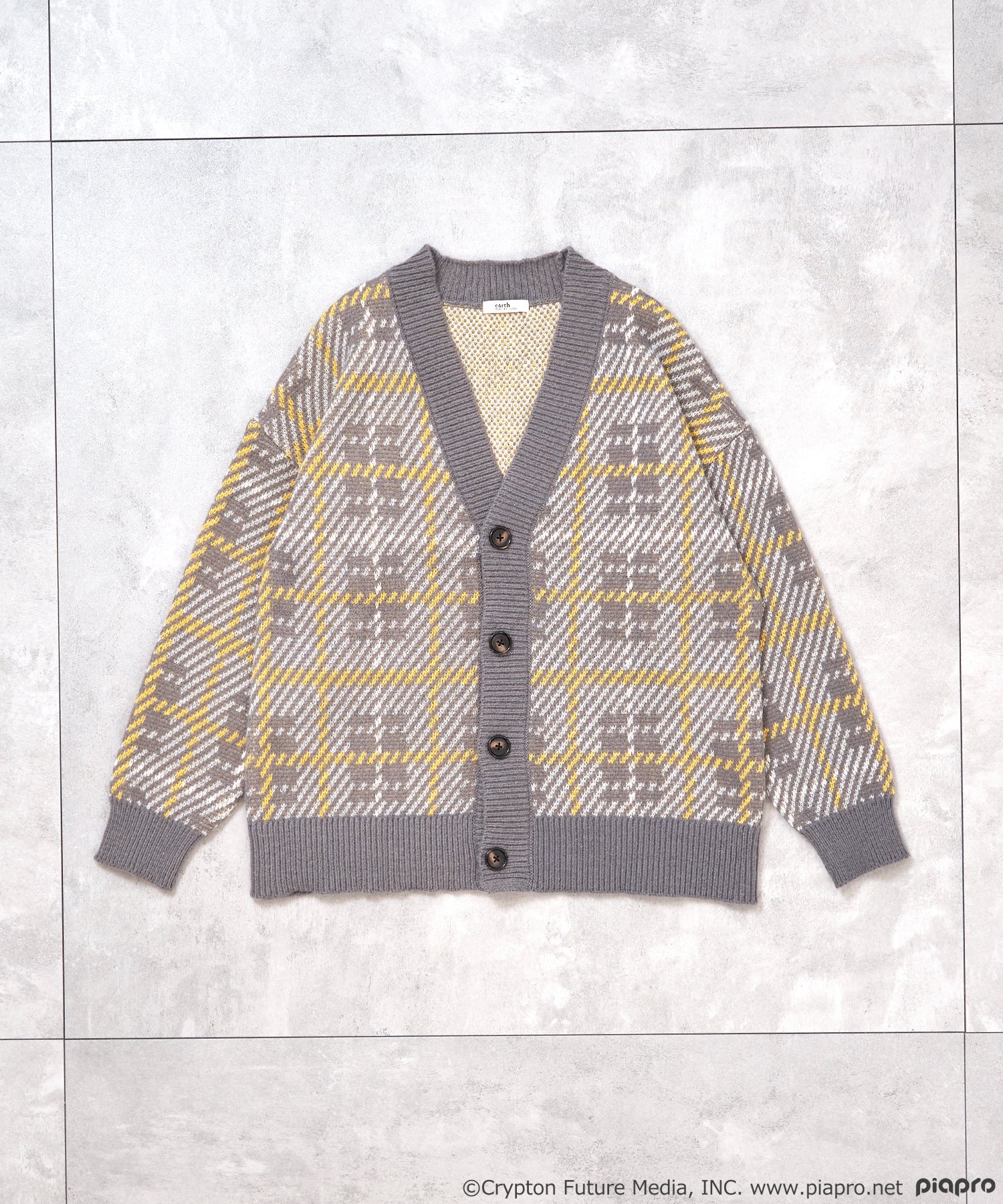 (Goods - Outerwear) Hatsune Miku & Kagamine Rin/Len Checkered Pattern Knit Cardigan [earth music&ecology Japan Label]