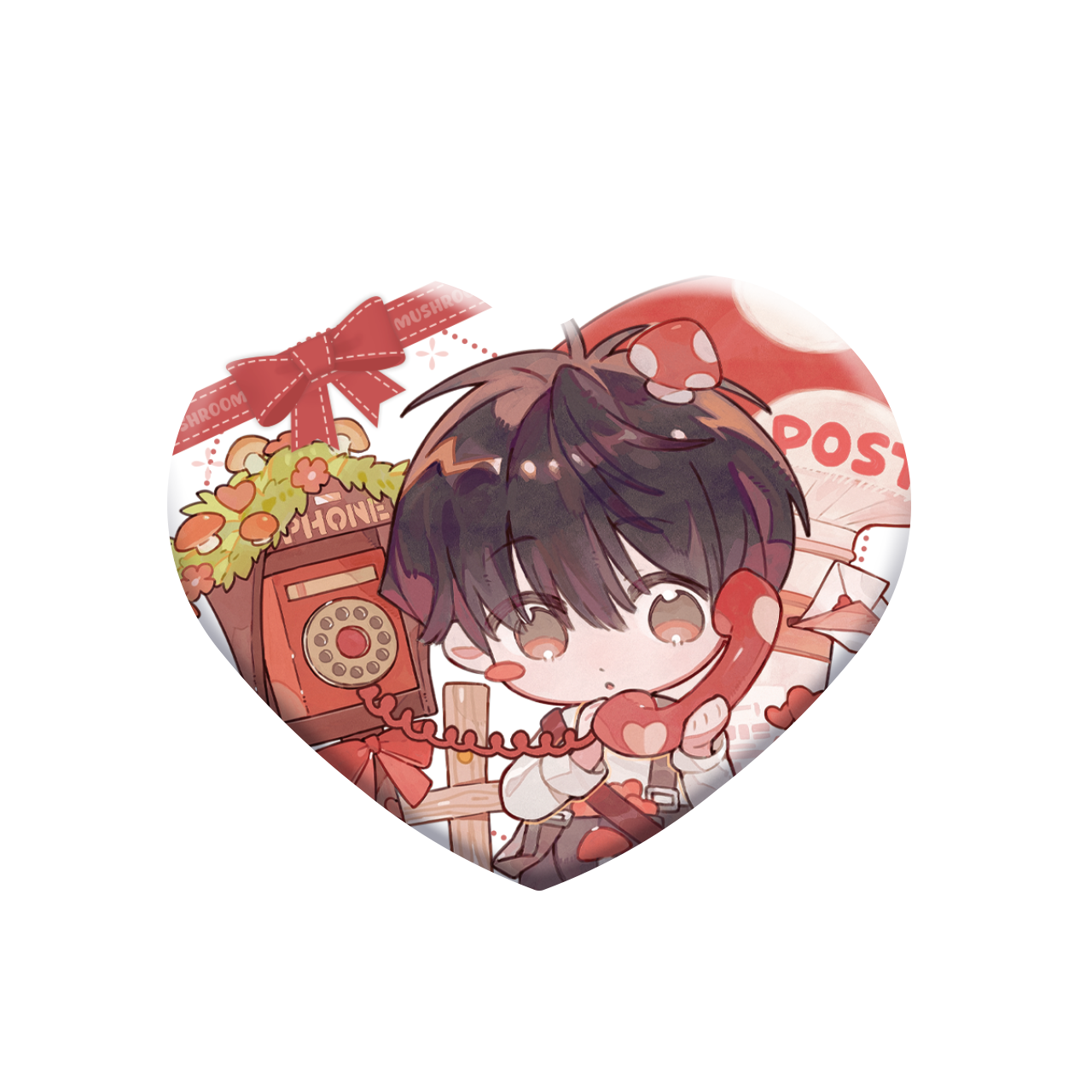 (Goods -  Badge) Little Mushroom Valentine's Series Heart Signal Heart-Shaped Button Badge Set