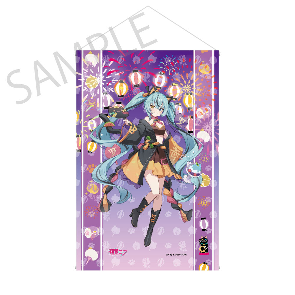 (Goods - Tapestry) Hatsune Miku x Lucky Cat x Midsummer Kumagaya Tapestry Hatsune Miku Black Cat Art by Icomochi
