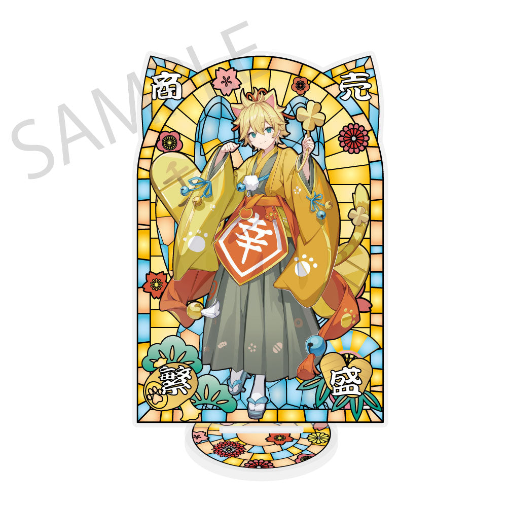 (Goods - Acrylic Stand) Hatsune Miku x Lucky Cat x Midsummer Kumagaya Stained Glass-Style Finish Acrylic Stand Kagamine Len Art by Icomochi