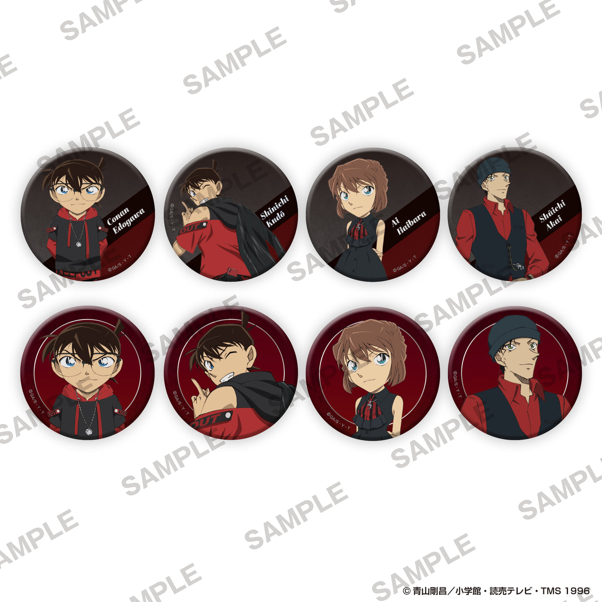 (1BOX=8)(Goods - Badge)  Detective Conan Tin Badges + Black & Red Ver. PACK