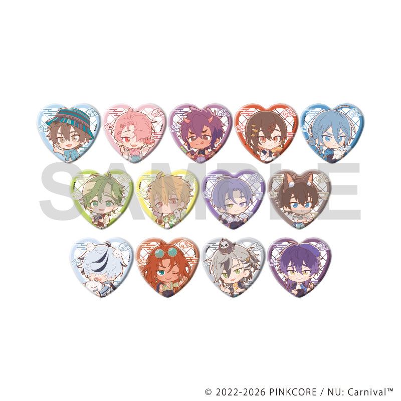 (1BOX=13)(Goods - Badge) Heart-shaped Badge NU: Carnival 02 (Chibi Chara Art)