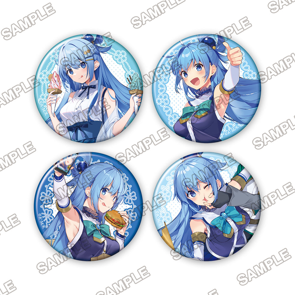 (Goods - Badge) [Resale] KonoSuba: God’s Blessing on This Wonderful World! Birthday Celebration 2023: Newly Drawn Set of Four Tin Badges (Aqua)