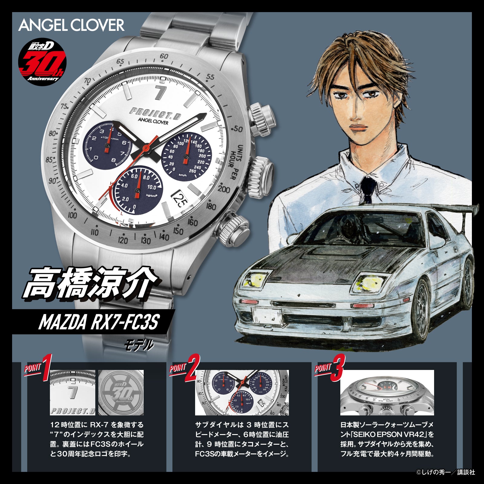 (Goods - Timepiece) Initial D 30th Anniversary Collaboration Angel Clover Ryosuke Takahashi MAZDA RX-7 IN40-FC3S Model