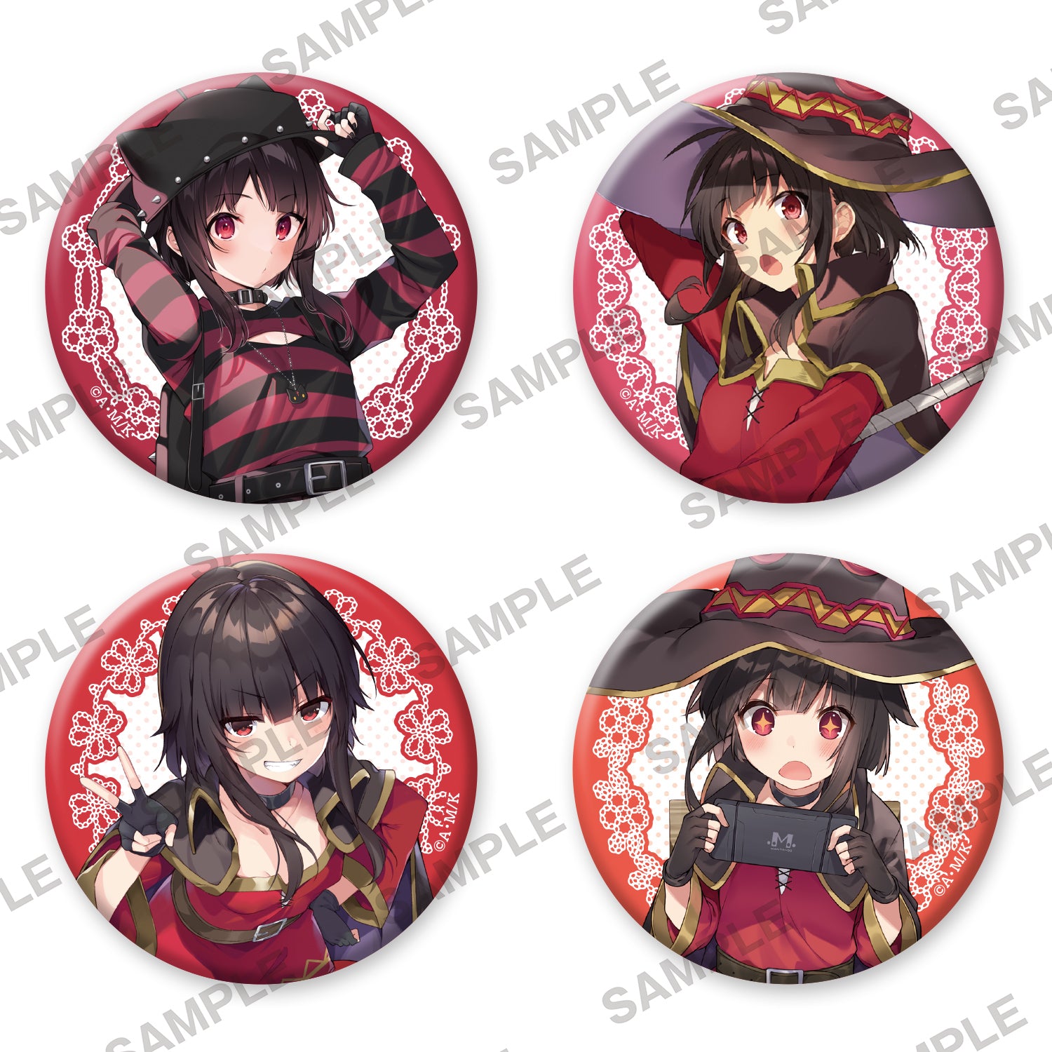 (Goods - Badge) [Resale] KonoSuba: God’s Blessing on This Wonderful World! Birthday Celebration 2023: Newly Drawn Set of Four Tin Badges (Megumin)