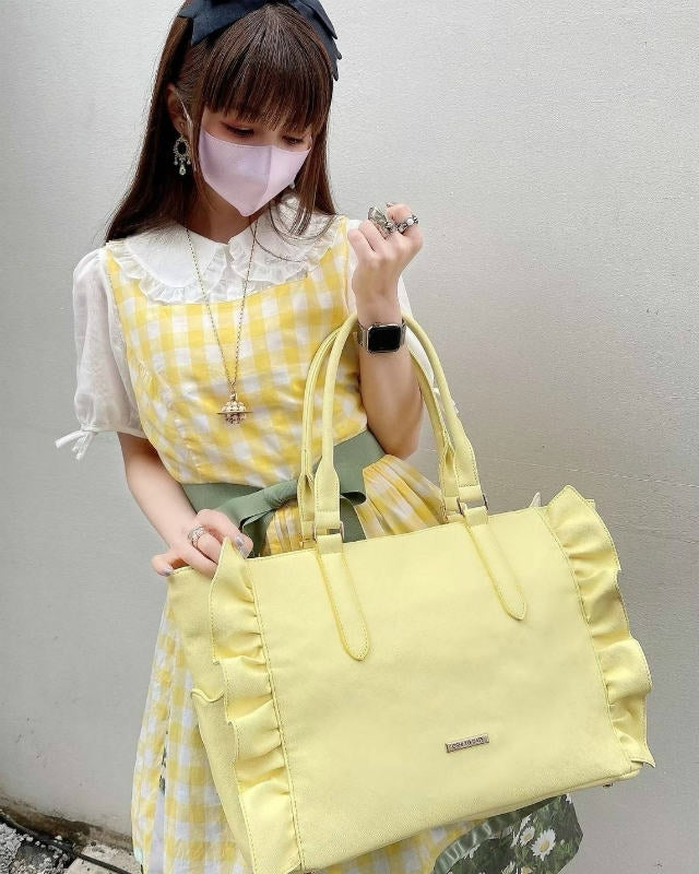 (Goods - Itabag) Luna Haruna x REA RARE Collab OSHI TO DATE (Date With Your Fave) Frilled Tote Bag Chocolate Mint [REA RARE]