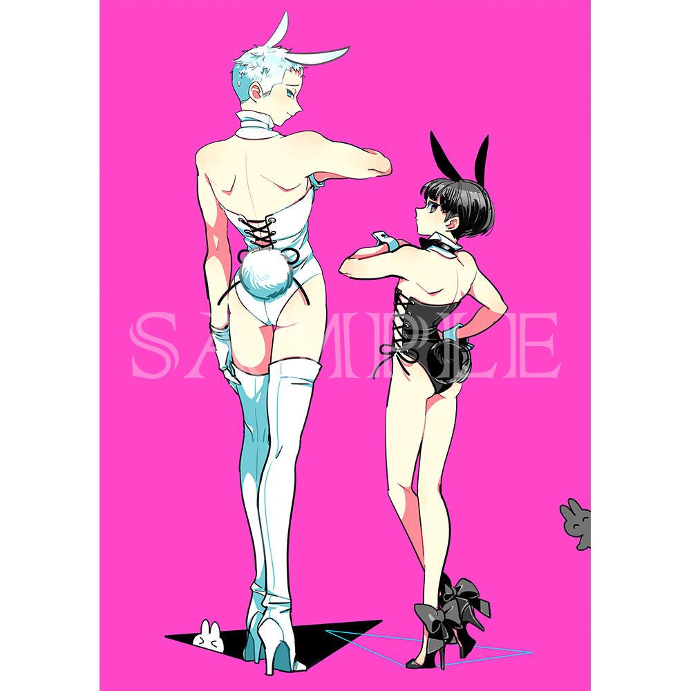 (Goods - High Resolution Print) Boys Gallery Kinako Chara-fine Furimuki Kuro Shiro Bunny A5 Size Animate International